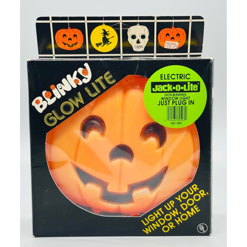 Blinky Electric Jack O Lite Orange Vintage Pumpkin Window Light No 503